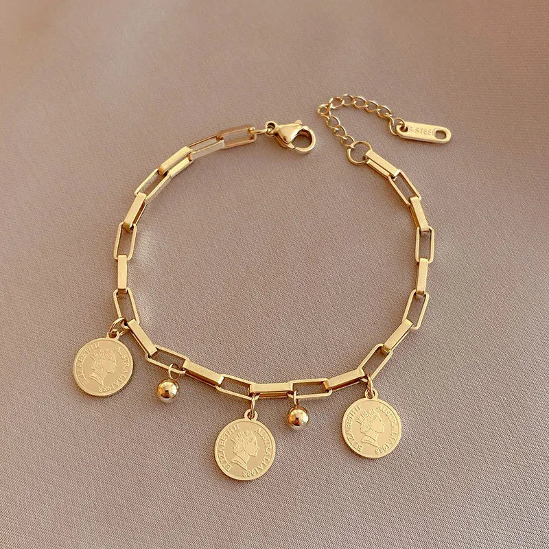 Gia Coin Charm Bracelet / 18K Gold Plated - Nina Kane Jewellery