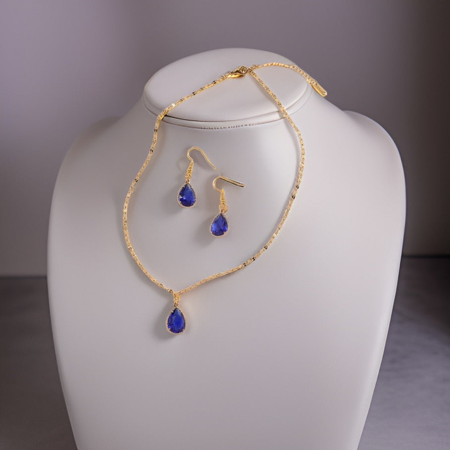 Beverly Blue Waterdrop Set / Stainless steel - Nina Kane Jewellery