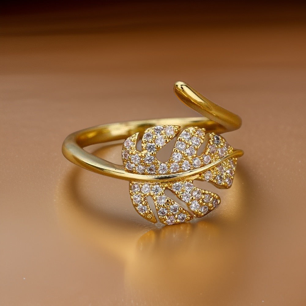 Penny Diamond Leaf Ring / Stainless Steel - Nina Kane Jewellery