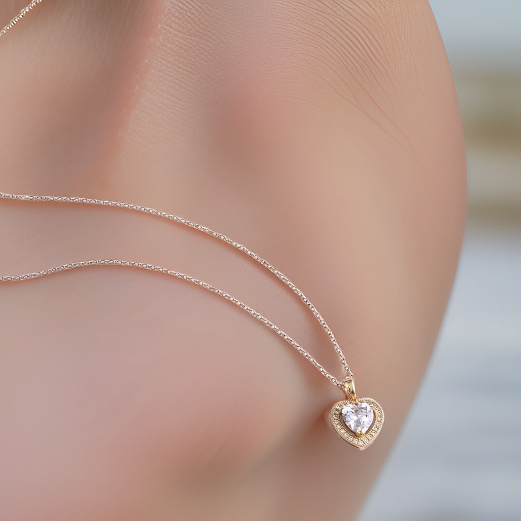Dhalia Gold Heart Necklace / Stainless Steel - Nina Kane Jewellery