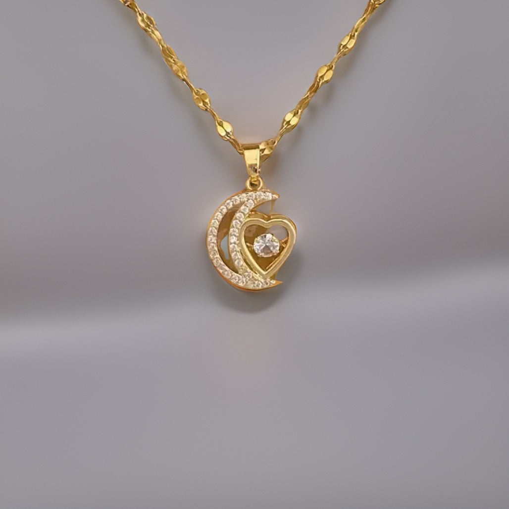 Collette Moon Heart Pendant / Stainless Steel - Nina Kane Jewellery