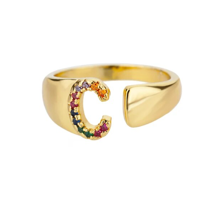 Rainbow Letter Innitial Rings / 18K Gold Plated - Nina Kane Jewellery