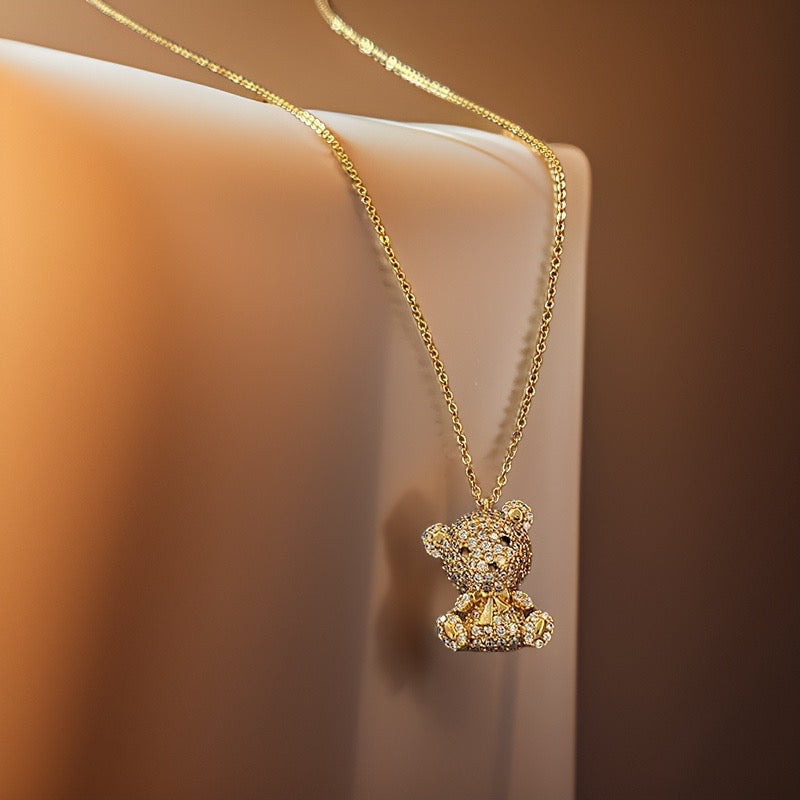 Venice Diamond Teddy Bear Pendants / Stainless Steel - Nina Kane Jewellery
