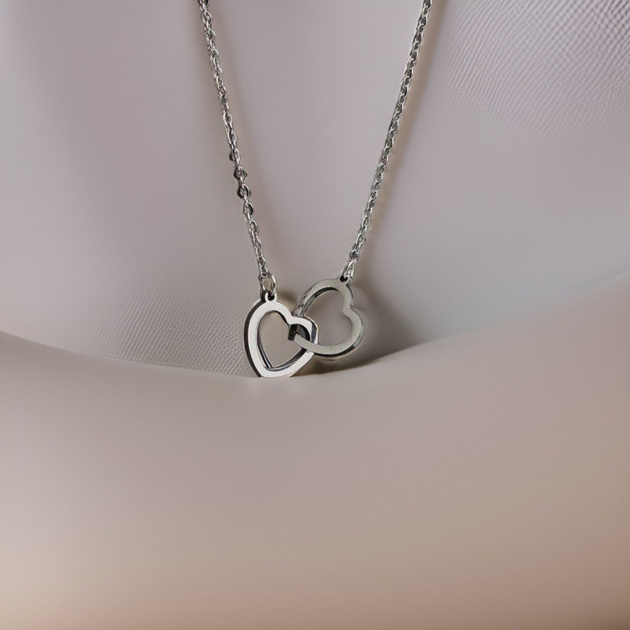 Ophelia Linked Hearts Necklace / Stainless Steel - Nina Kane Jewellery