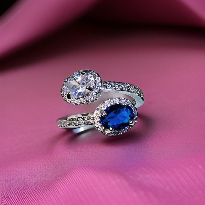Duchess Topaz & Diamond Duo Ring / 925 Sterling Silver - Nina Kane Jewellery