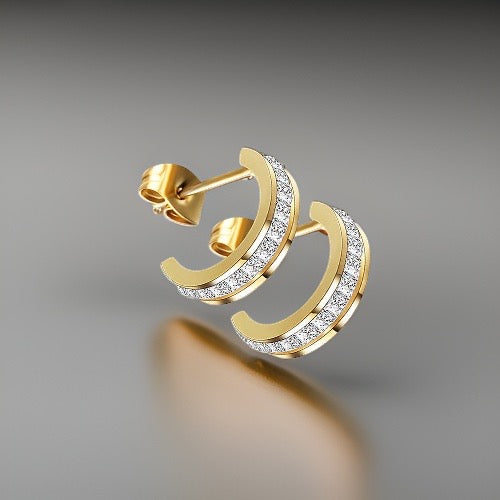 Camilla Gold & Diamond Hoop Earrings / Stainless Steel - Nina Kane Jewellery