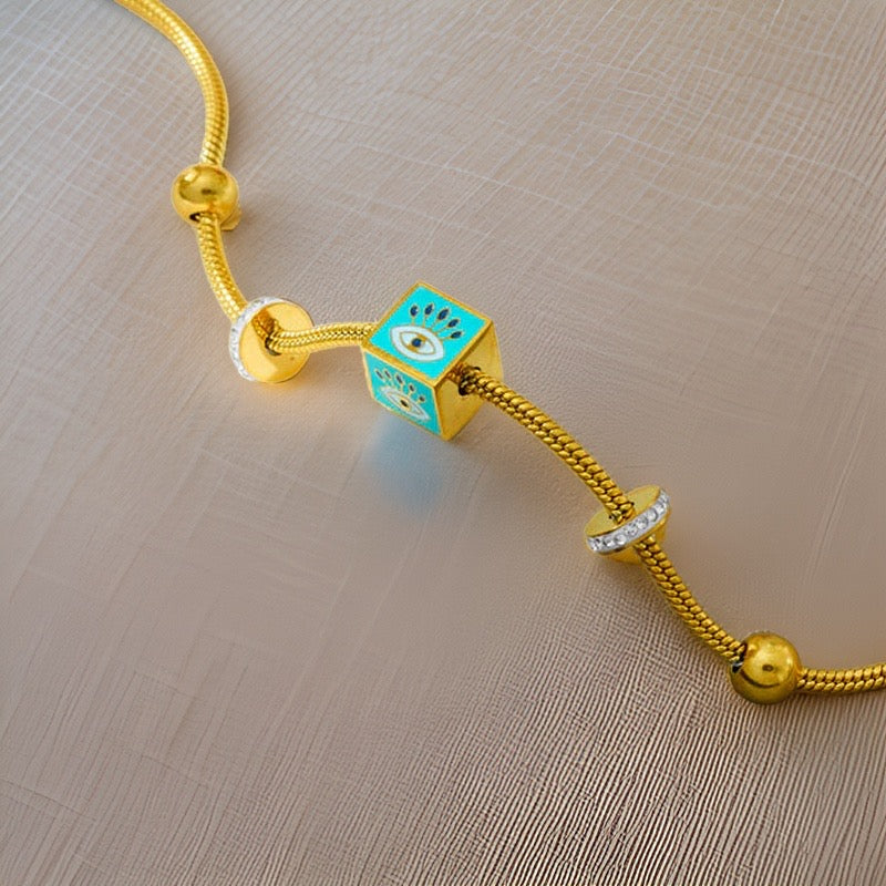 Giovanna Evil Eye Charm Bracelet / Stainless Steel - Nina Kane Jewellery