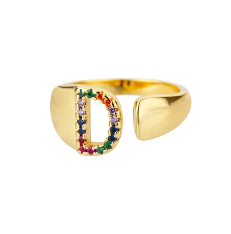 Rainbow Letter Innitial Rings / 18K Gold Plated - Nina Kane Jewellery