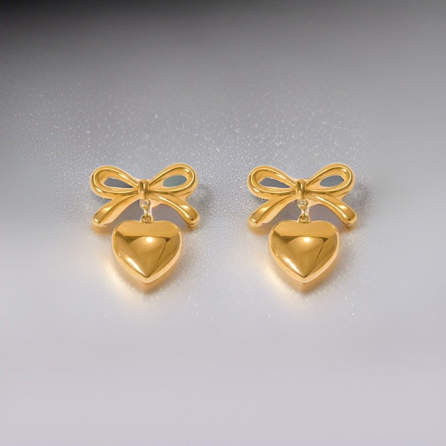 Keres Bow & Heart Earrings / 18K Gold Plated - Nina Kane Jewellery