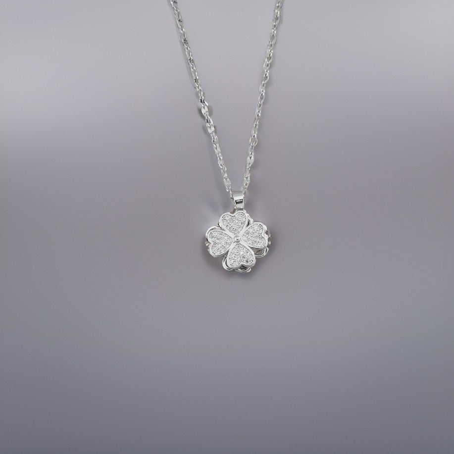 Astra Spinning Clover Necklace / Stainless Steel - Nina Kane Jewellery
