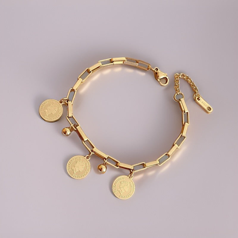 Gia Coin Charm Bracelet / 18K Gold Plated - Nina Kane Jewellery