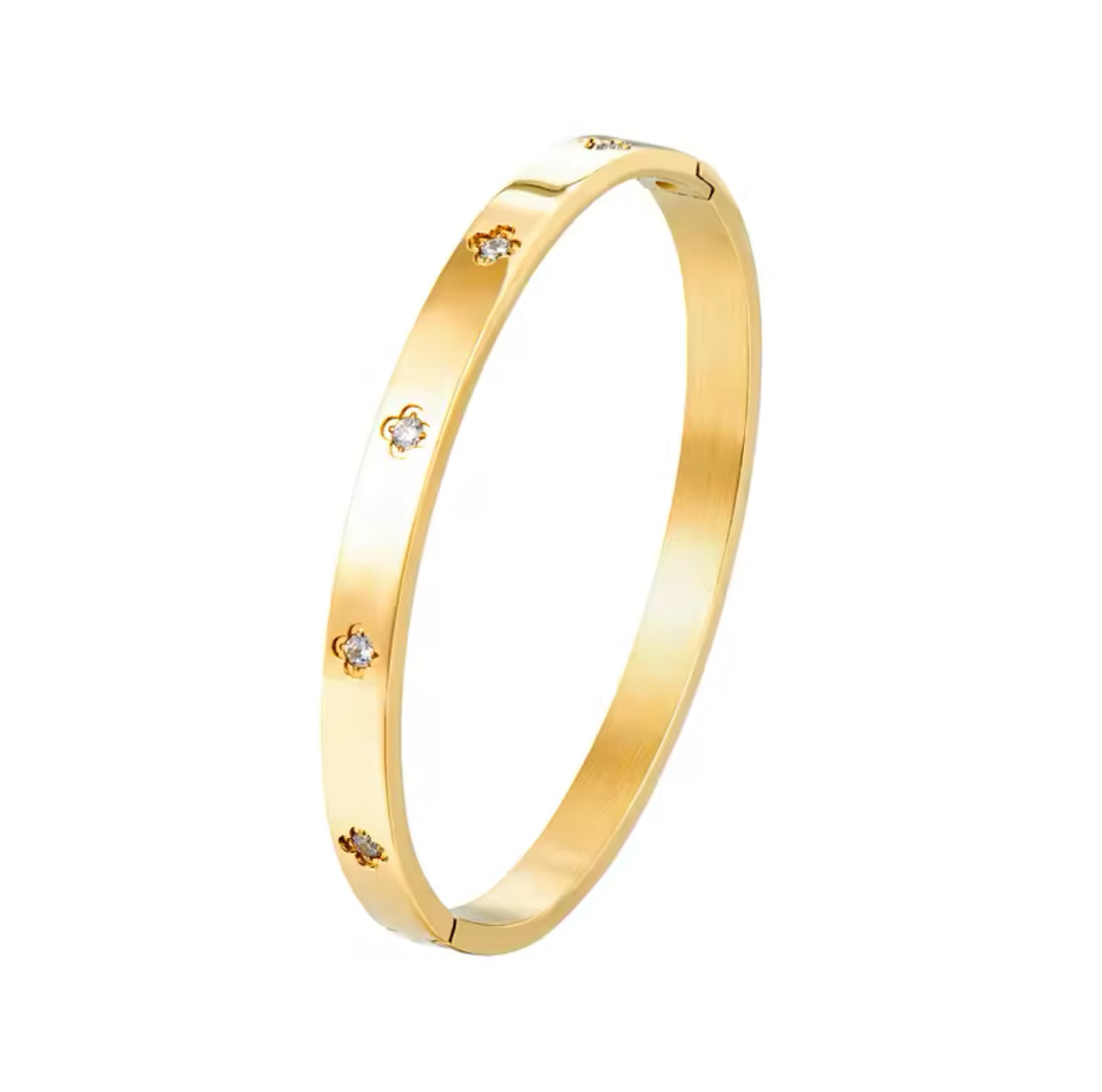 The Diamond Clover Bangle / 18K Gold Plated - Nina Kane Jewellery