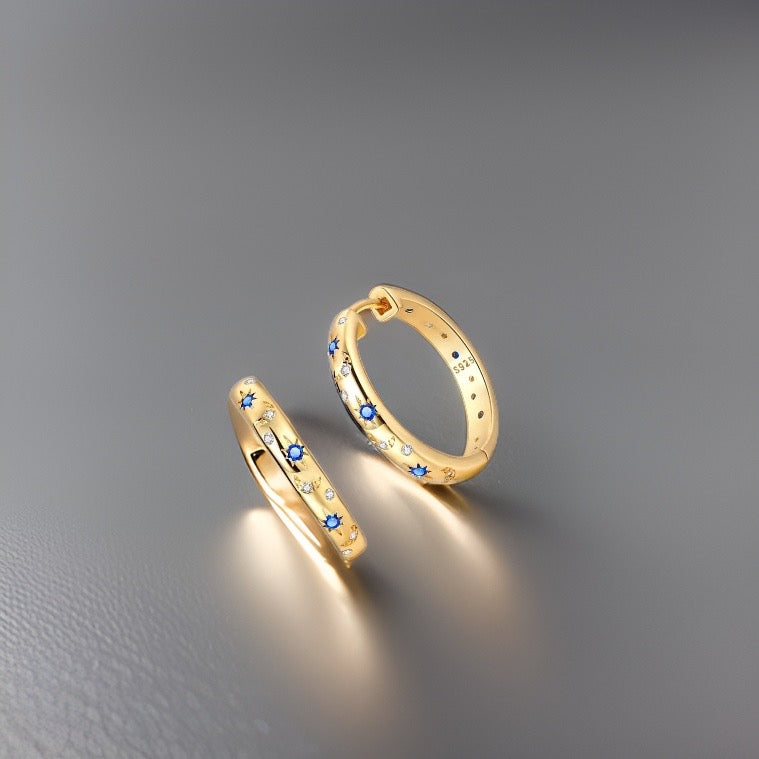 Althea Starry Sky Hoop Earrings / 925 Sterling Silver - Nina Kane Jewellery