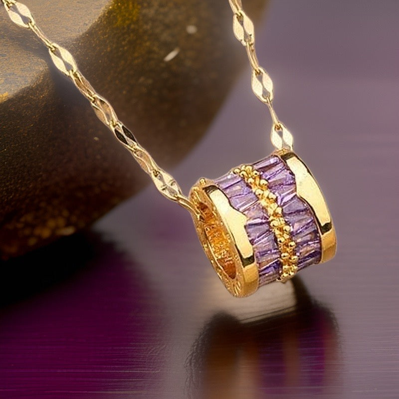 Purple Elisabeth Totem Barrel Stripe Necklace / Stainless Steel - Nina Kane Jewellery