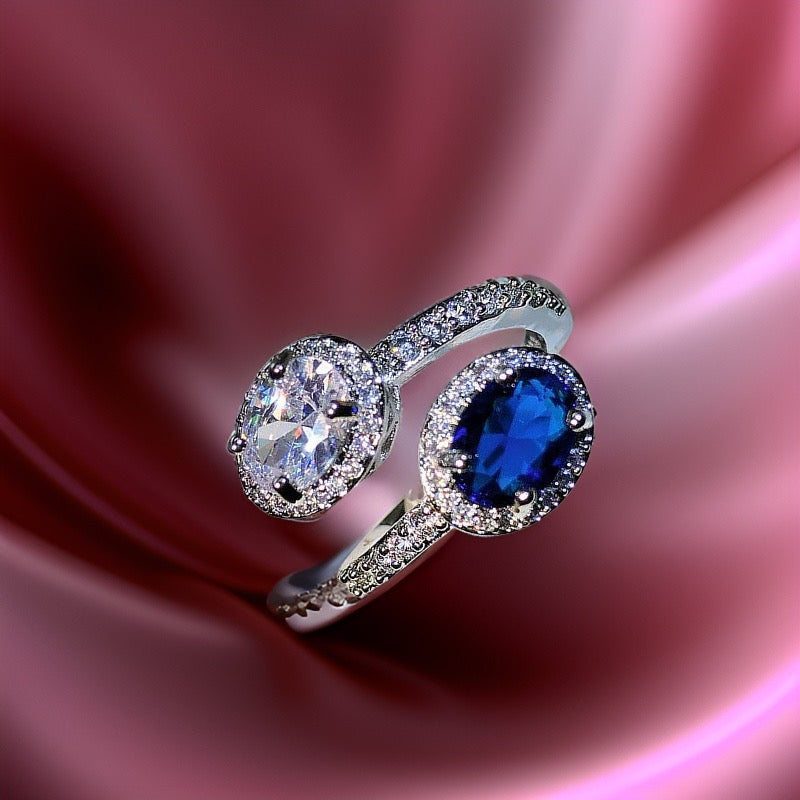 Duchess Topaz & Diamond Duo Ring / 925 Sterling Silver - Nina Kane Jewellery
