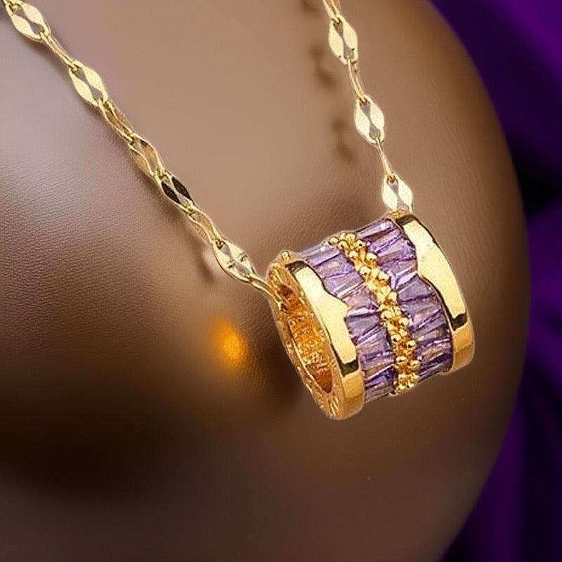 Purple Elisabeth Totem Barrel Stripe Necklace / Stainless Steel - Nina Kane Jewellery