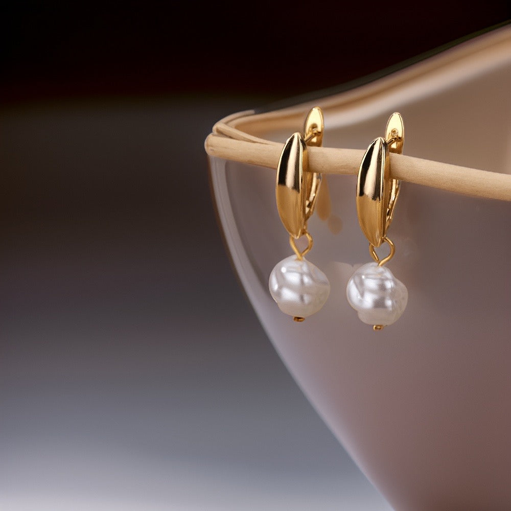 Adrianne Pearl Earrings / Stainless Steel - Nina Kane Jewellery