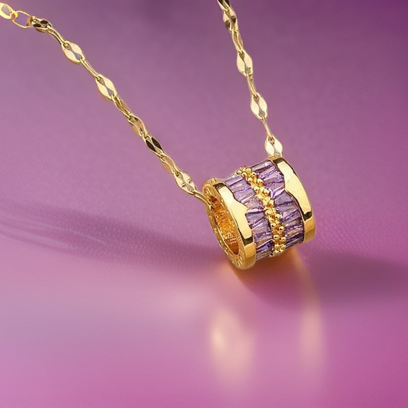 Purple Elisabeth Totem Barrel Stripe Necklace / Stainless Steel - Nina Kane Jewellery