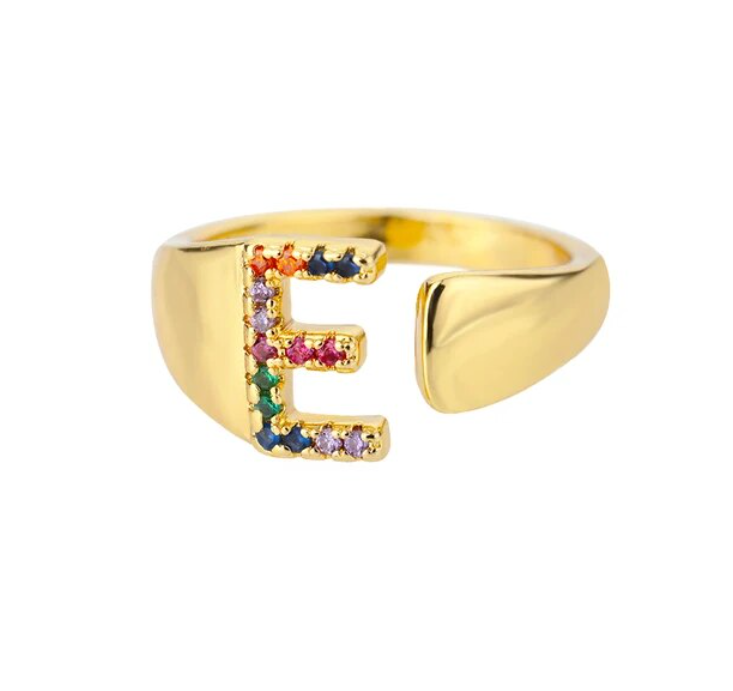 Rainbow Letter Innitial Rings / 18K Gold Plated - Nina Kane Jewellery