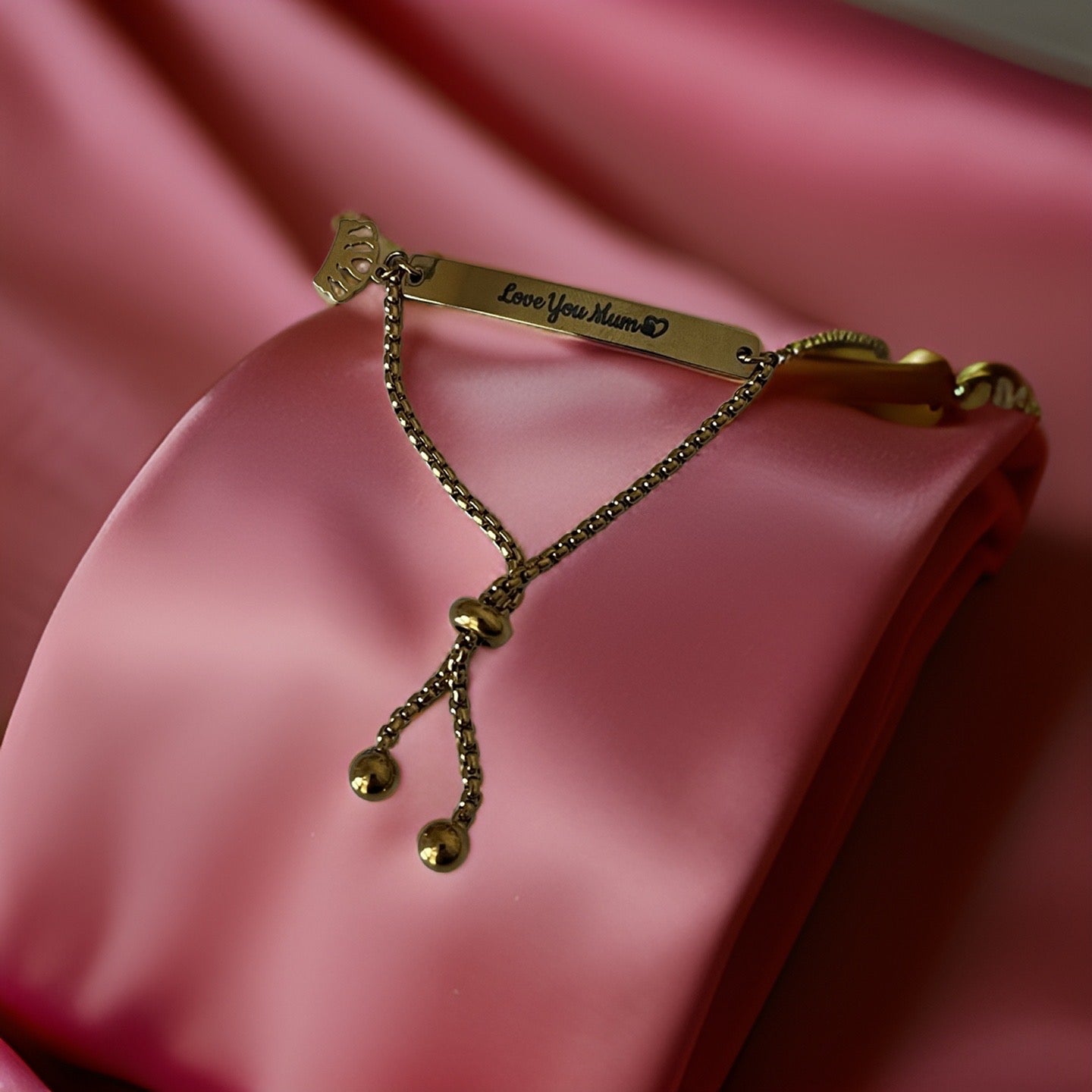 PETITE "Love You Mum" Crown Silder Bracelets / 18K Gold Plated - Nina Kane Jewellery
