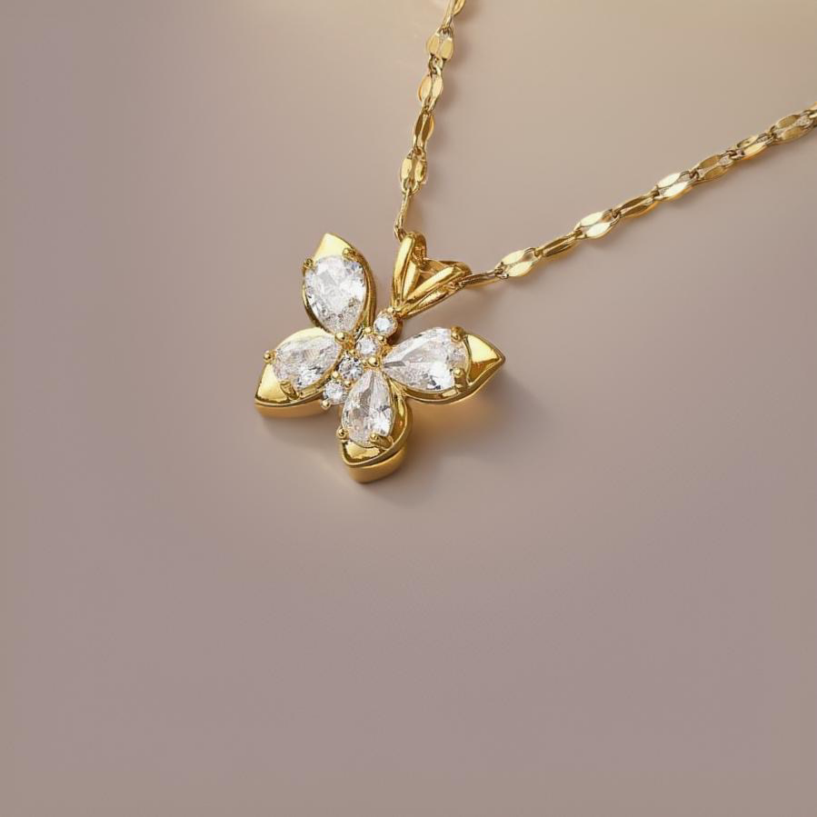 Lila Crystal Butterfly Necklaces / 18K Gold Plated - Nina Kane Jewellery