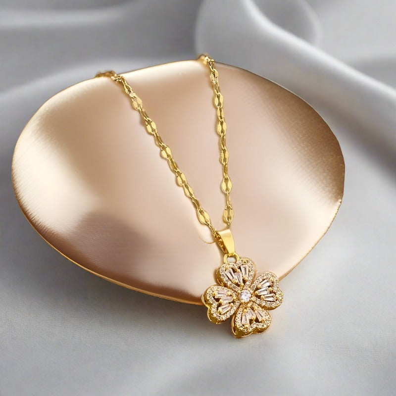 Alberta Good Luck Spinning Clover Pendant / Stainless Steel - Nina Kane Jewellery
