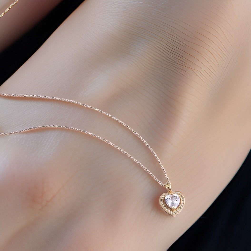 Dhalia Gold Heart Necklace / Stainless Steel - Nina Kane Jewellery