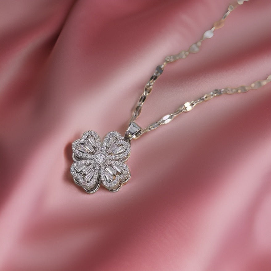 Alberta Good Luck Spinning Clover Pendant / Stainless Steel - Nina Kane Jewellery