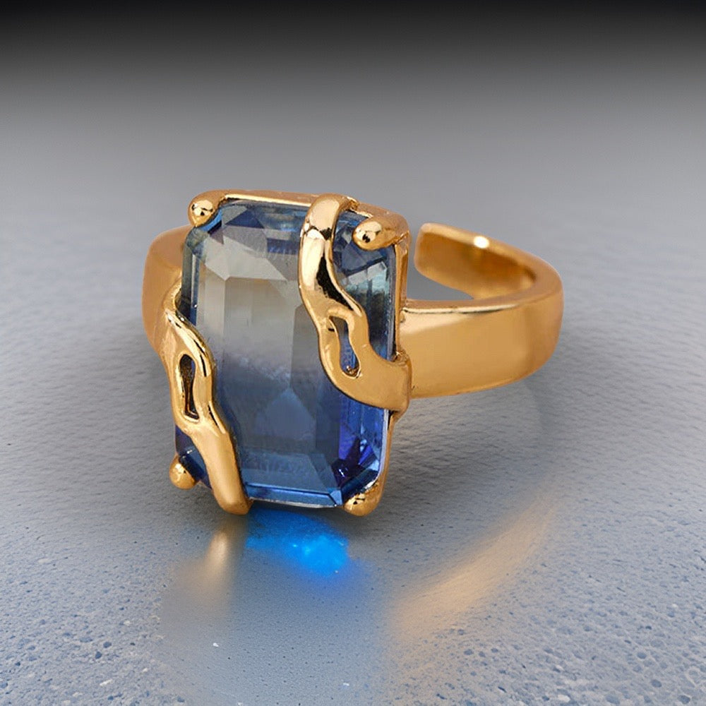 Kleo Blue Zircon Oversize Ring / Stainless Steel - Nina Kane Jewellery