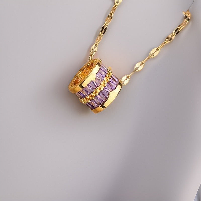 Purple Elisabeth Totem Barrel Stripe Necklace / Stainless Steel - Nina Kane Jewellery