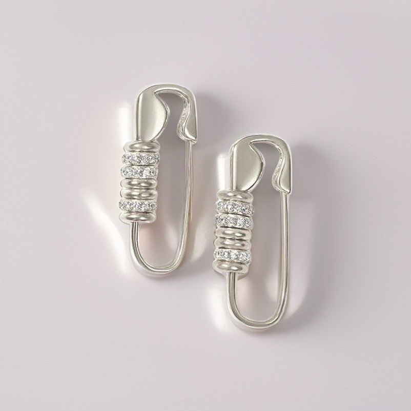 Silver Cassandra Safety Pin Earrings / Gold Plated Brass - Nina Kane Jewellery