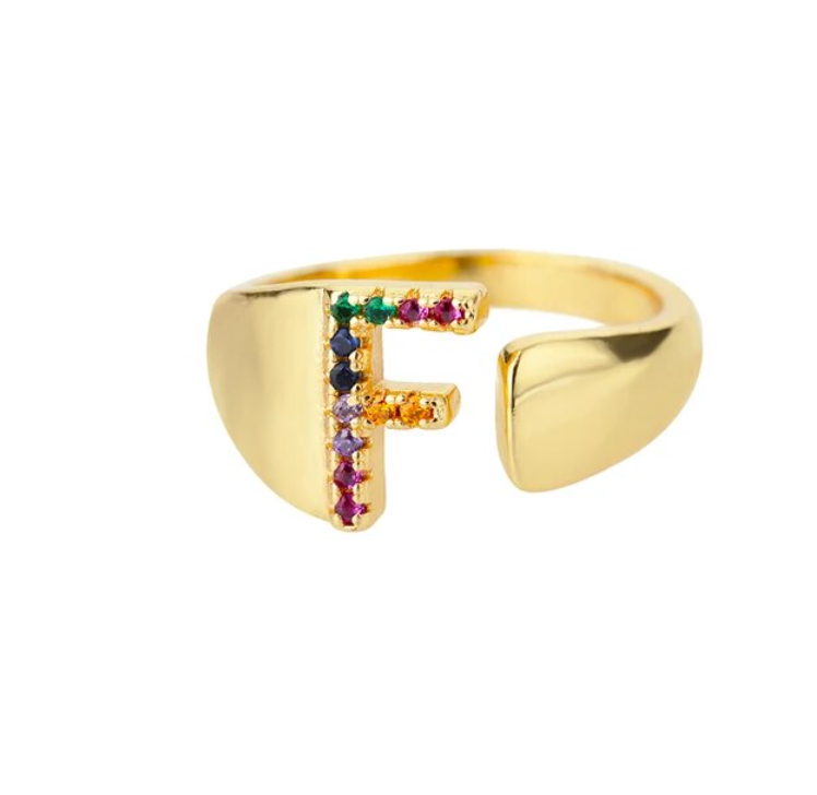 Rainbow Letter Innitial Rings / 18K Gold Plated - Nina Kane Jewellery