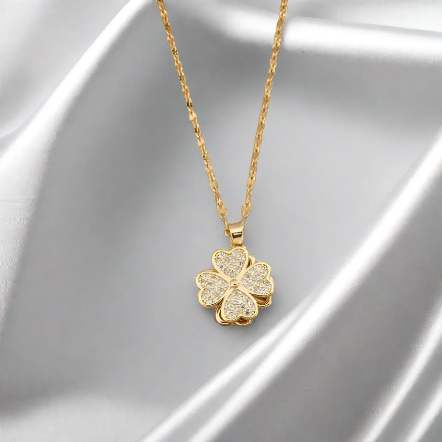 Astra Spinning Clover Necklace / Stainless Steel - Nina Kane Jewellery