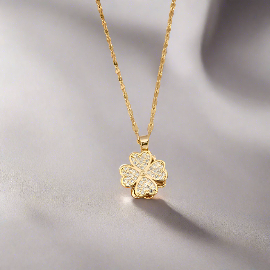 Astra Spinning Clover Necklace / Stainless Steel - Nina Kane Jewellery