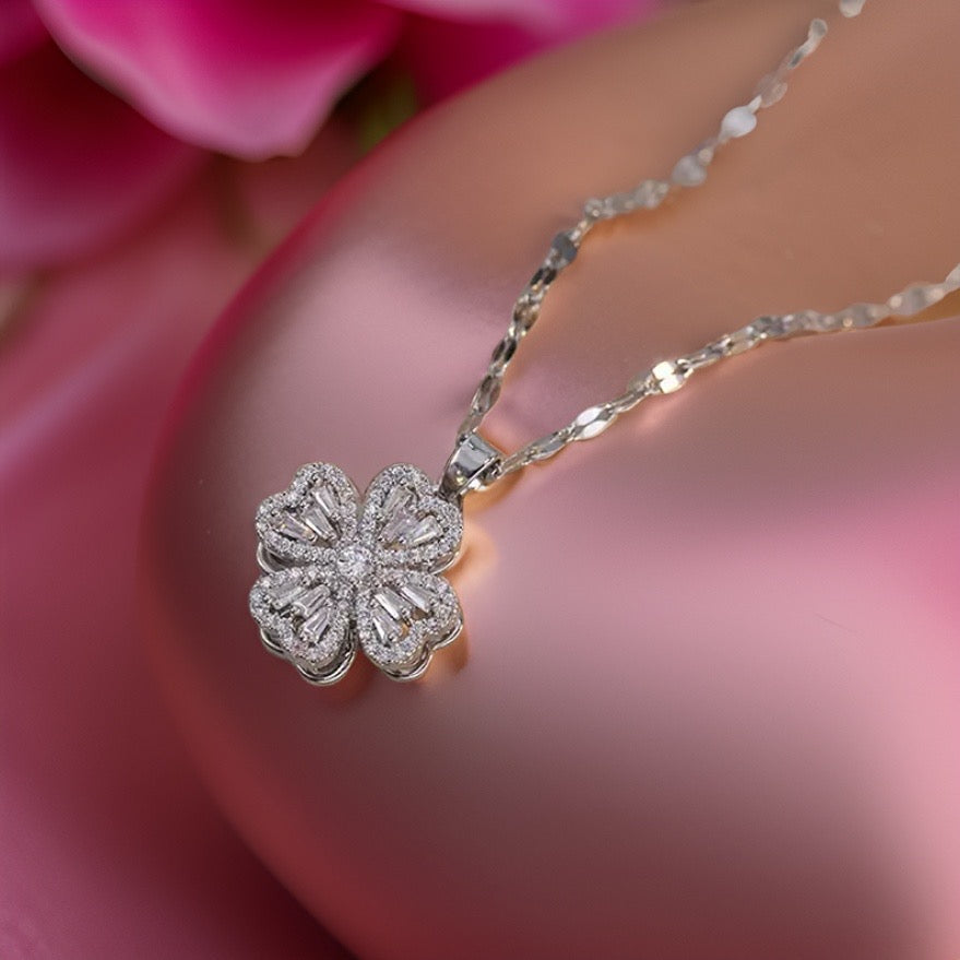 Alberta Good Luck Spinning Clover Pendant / Stainless Steel - Nina Kane Jewellery