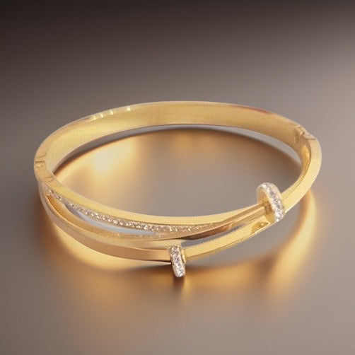 Gold Crystal Double Nail Bangle / Stainless Steel - Nina Kane Jewellery