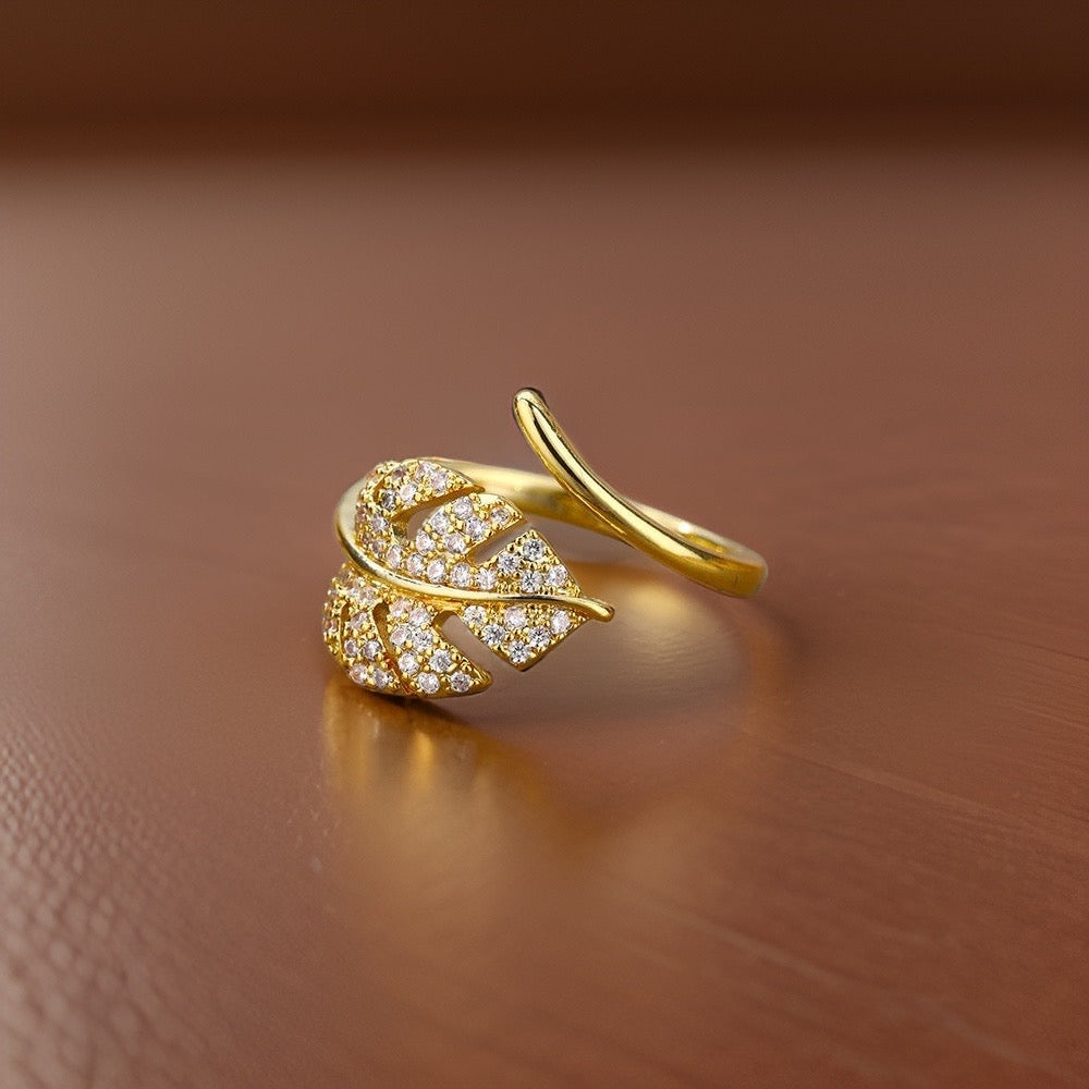 Penny Diamond Leaf Ring / Stainless Steel - Nina Kane Jewellery
