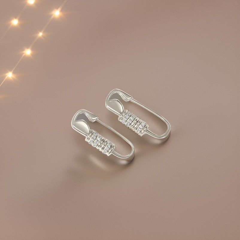 Silver Cassandra Safety Pin Earrings / Gold Plated Brass - Nina Kane Jewellery