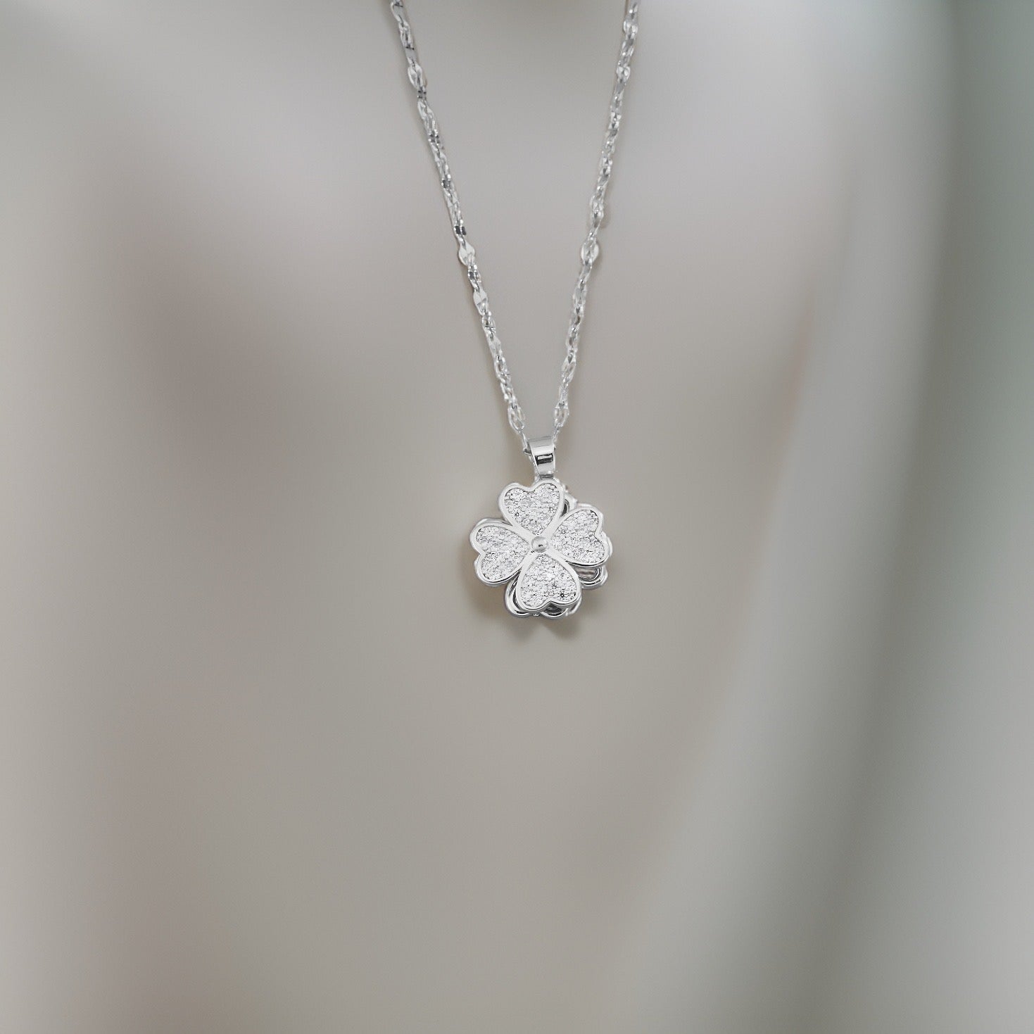 Astra Spinning Clover Necklace / Stainless Steel - Nina Kane Jewellery