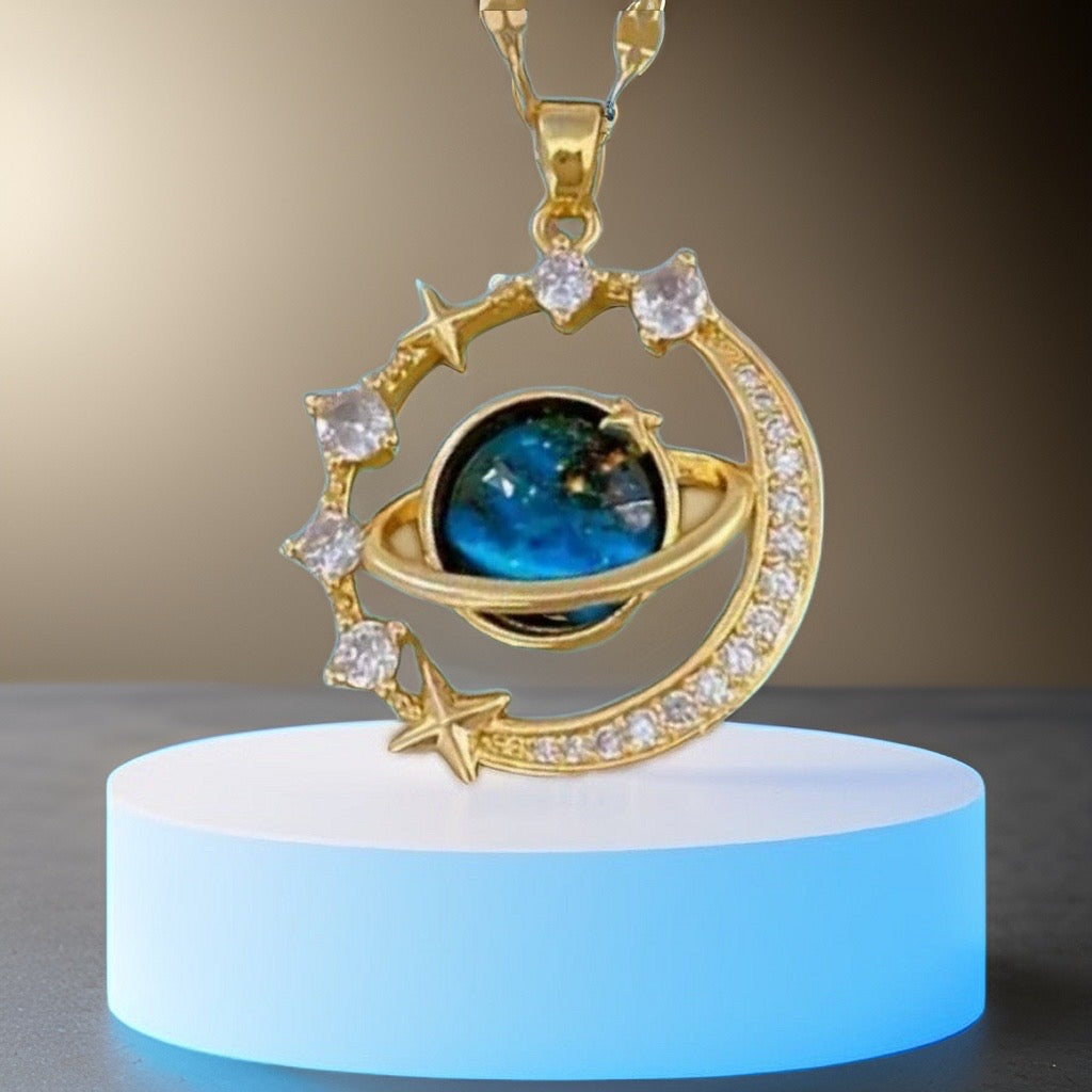 Galaxy Star & Moon Pendant / Stainless Steel - Nina Kane Jewellery