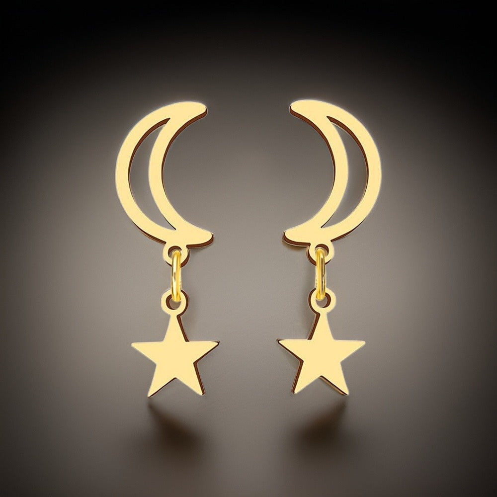 Liana Moon & Star Drop Earrings / Stainless Steel - Nina Kane Jewellery