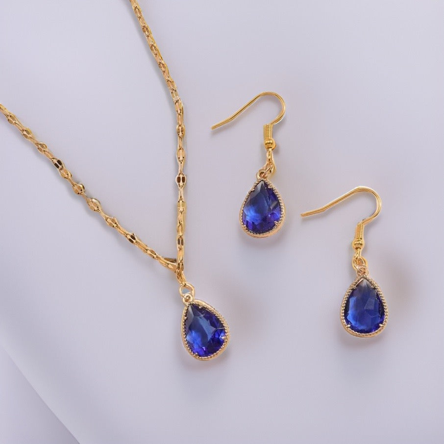 Beverly Blue Waterdrop Set / Stainless steel - Nina Kane Jewellery