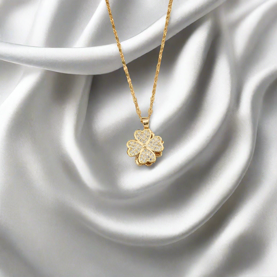 Astra Spinning Clover Necklace / Stainless Steel - Nina Kane Jewellery