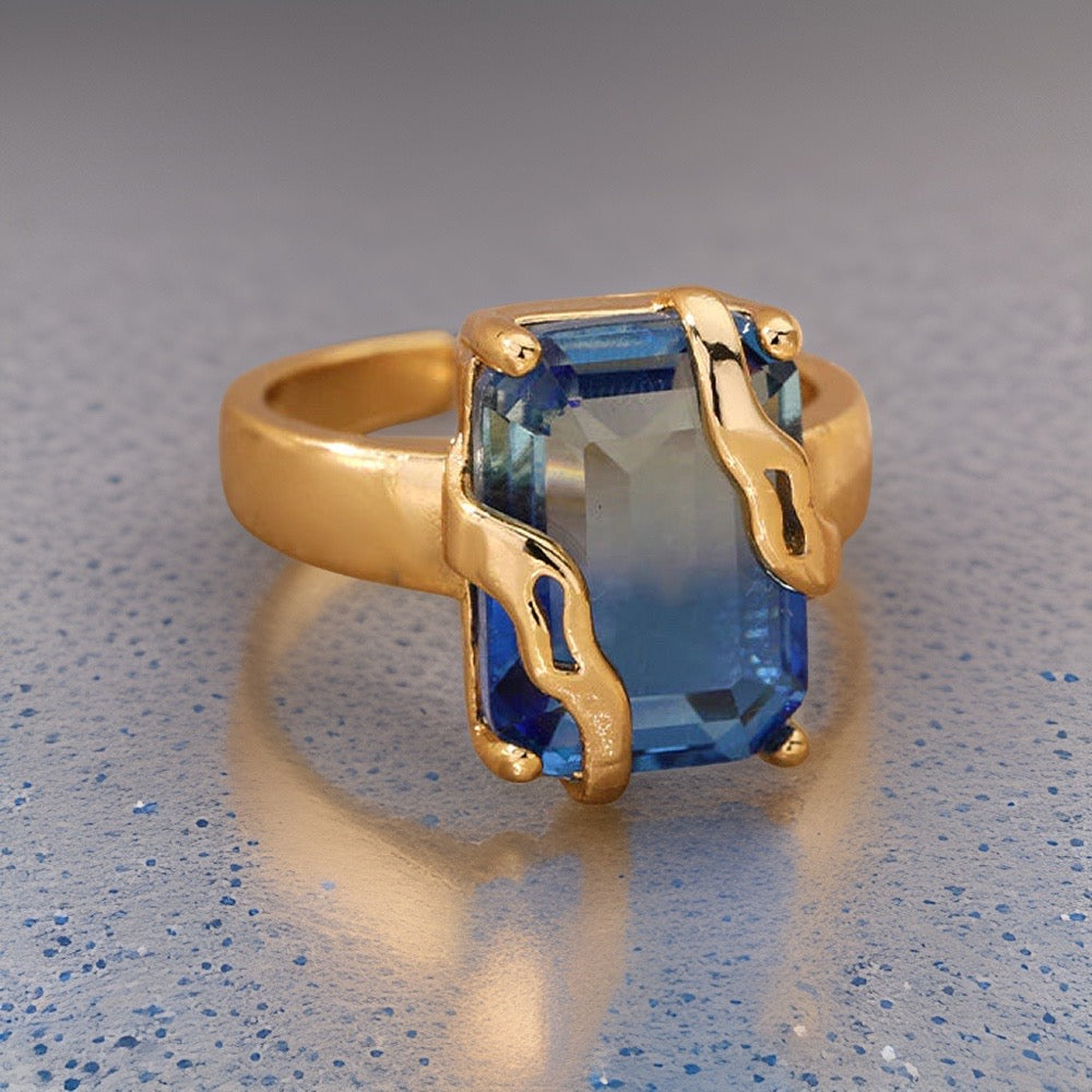 Kleo Blue Zircon Oversize Ring / Stainless Steel - Nina Kane Jewellery
