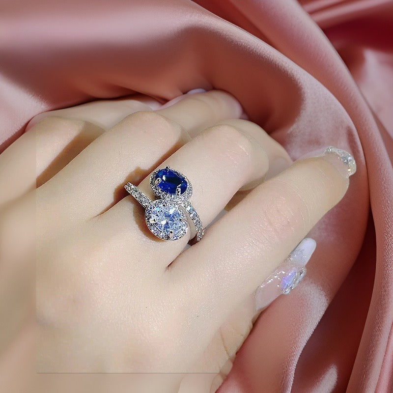 Duchess Topaz & Diamond Duo Ring / 925 Sterling Silver - Nina Kane Jewellery