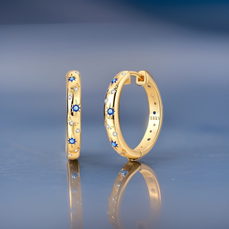 Althea Starry Sky Hoop Earrings / 925 Sterling Silver - Nina Kane Jewellery