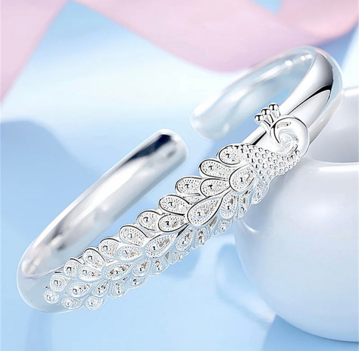 Winnie Inlaid Peacock Bangle / 925 Sterling Silver - Nina Kane Jewellery