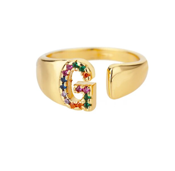 Rainbow Letter Innitial Rings / 18K Gold Plated - Nina Kane Jewellery