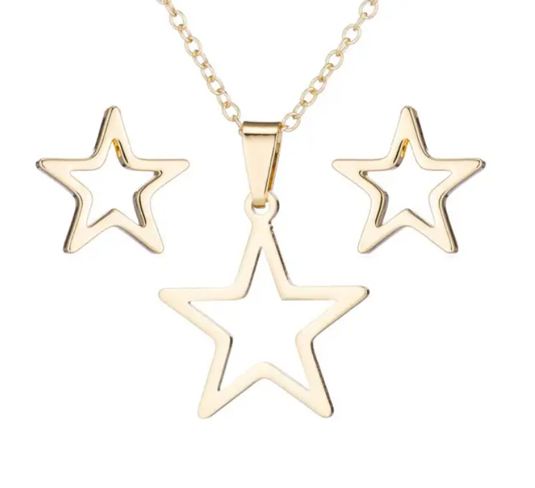 Elle Star Necklace & Earrings Set / Stainless Steel - Nina Kane Jewellery