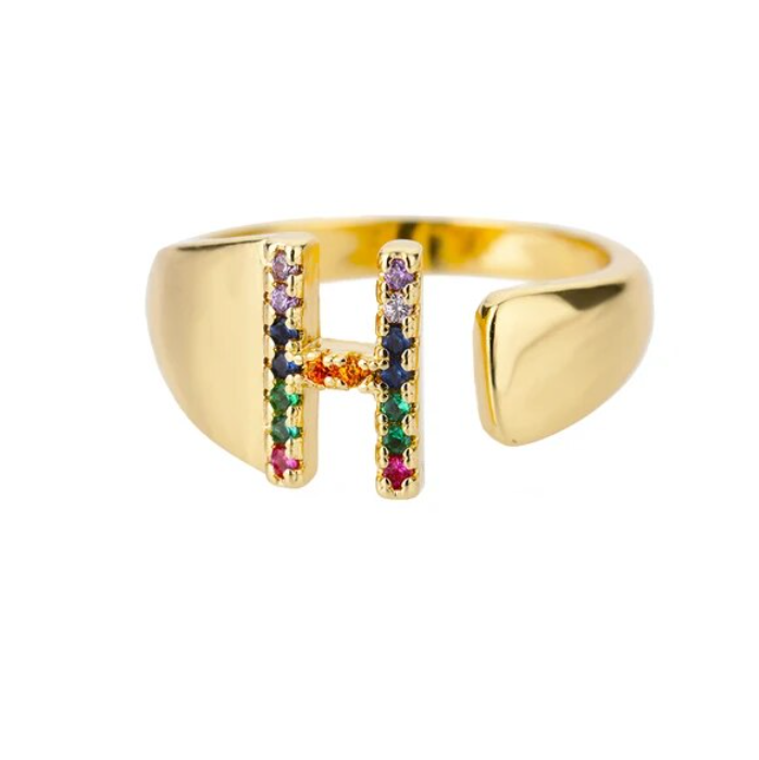 Rainbow Letter Innitial Rings / 18K Gold Plated - Nina Kane Jewellery